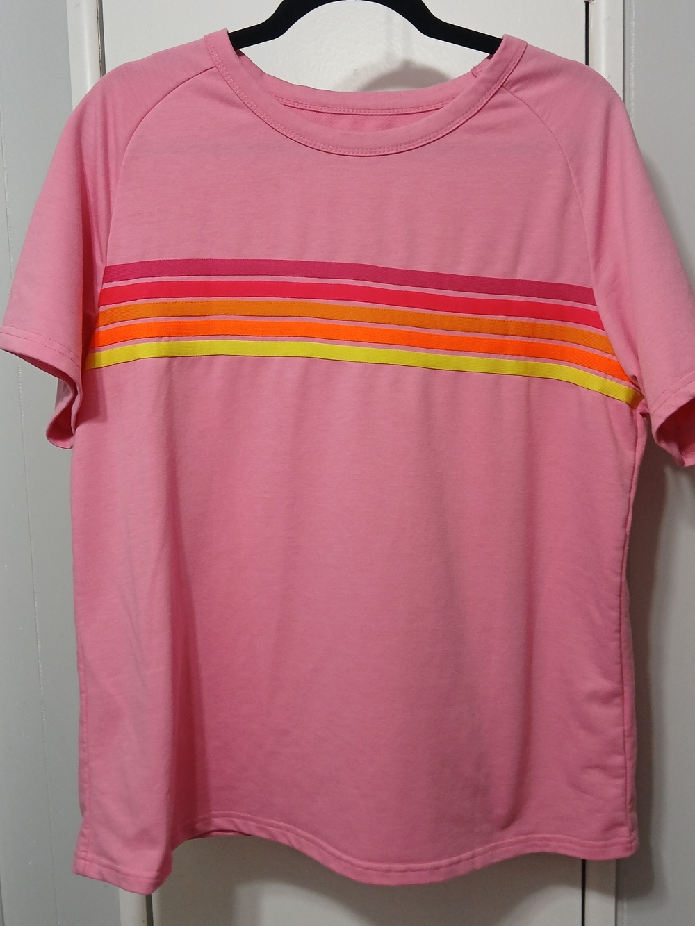 Unk Pink Short-Sleeve Tee with Multicolor Stripe Detail